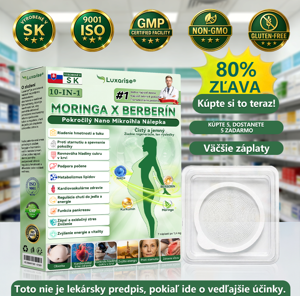 Oficiálny obchod | 🌶️🌶️𝑳𝒖𝒙𝒂𝒓𝒊𝒔𝒆® Pokročilá nano-mikroihlová náplasť 10 v 1 s moringou a berberínom (aplikujte raz denne) ✅ Efektívne pri liečbe obezity, cukrovky, spánkového apnoe a problémov s kĺbmi